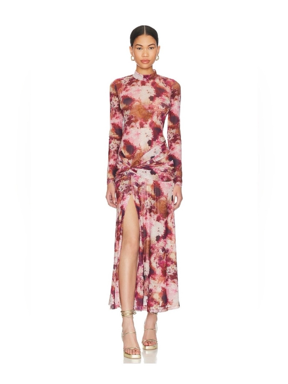Bardot Pink Multi Tie-Dye High-Slit Maxi Dress